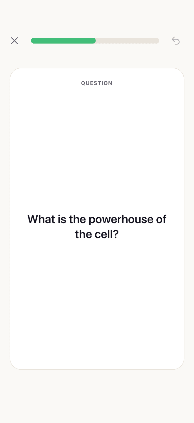 A Cram flashcard mid-review on iPhone, showing the question side of a biology card